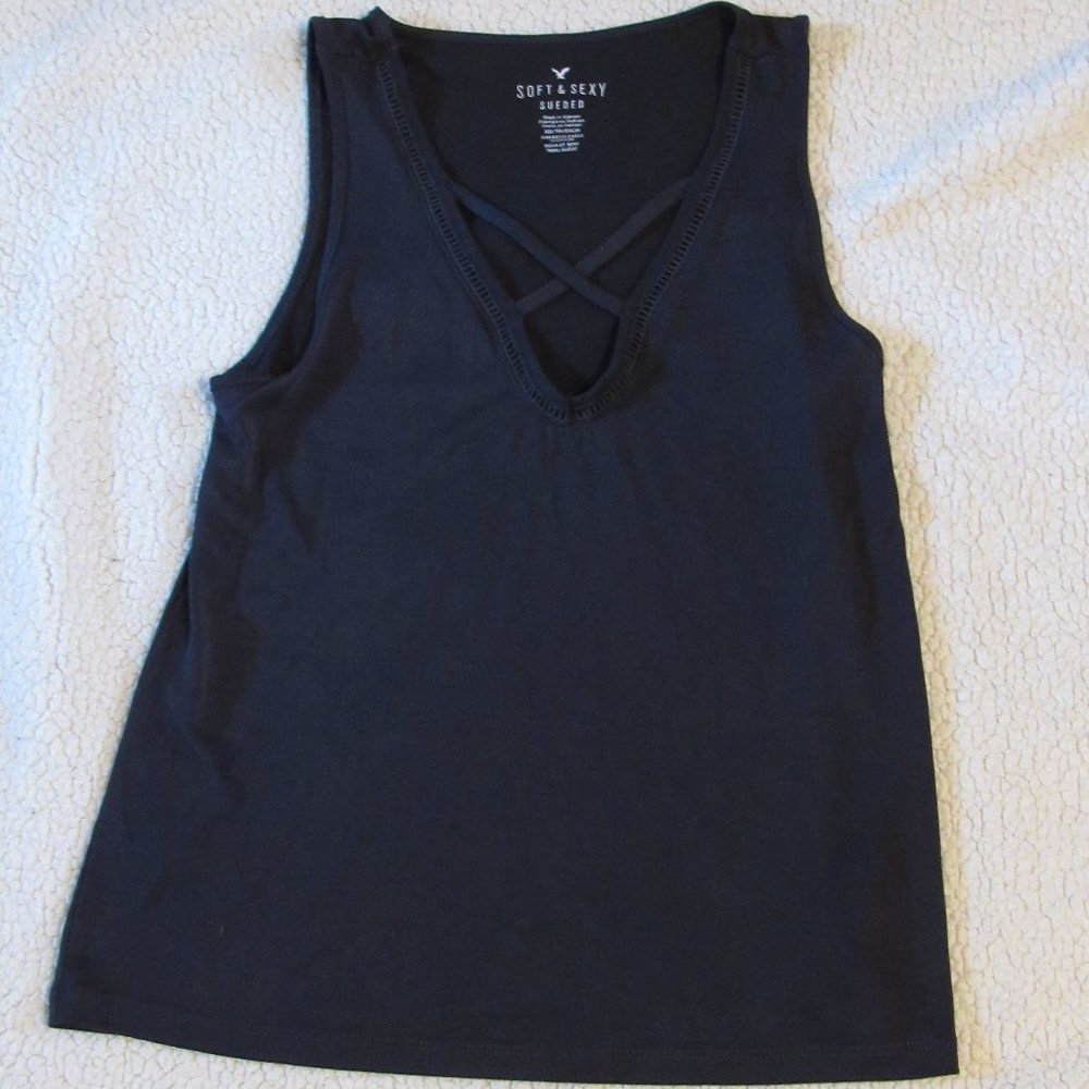 American Eagle Stretch XS Soft & Sexy Sueded Tank Top Charcoal Grey Lace Up